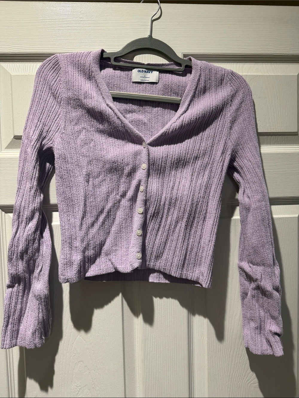 Old Navy Lavender Ribbed V-Neck Button Cardigan
